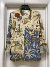 CITRON Santa Monica 100% Silk Print Button Front Blouse Top Sz Medium EUC