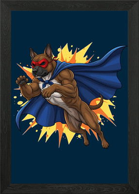 Super Hund Held Cartoon Illustration gerahmtes Wandbild Poster Leinwanddruck Bild