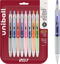 uni-ball Signo 207 Retractable Gel Pens Medium 0.7mm Assorted Colors 8 Pack