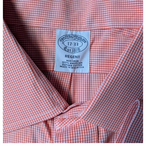 Brooks Brothers Shirt Mens 17 Large Regent Non Iron Gingham Dress Supima Cotton - Picture 4 of 8