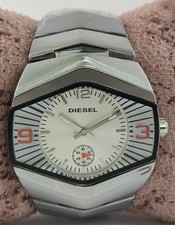 Orologio Da Polso Uomo Lusso Diesel Quarzo Quadrante Argento Ottimo Funzionante Cinturino Acciaio