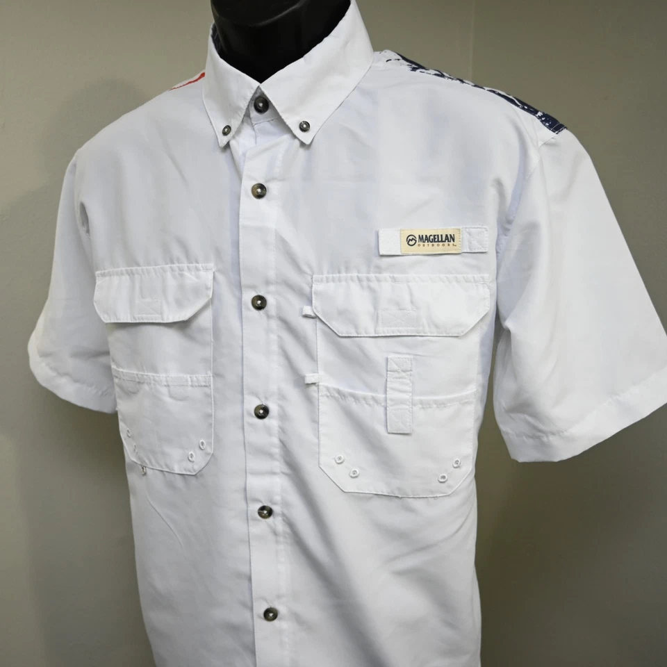 Magellan USA American Flag Vented Fishing Shirt Relaxed Short Sleeve Mens Small - Image 3 of 4
