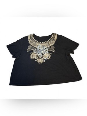 Liz&Me Black Floral Embellished Women s Top