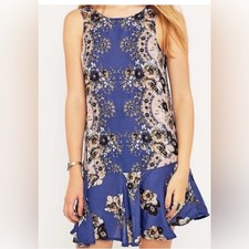 Free People Printed Dobby Dot Flouncy Hem Slip Boho Floral Dress size  XS 1958