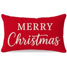 Merry Christmas Throw Pillow Cover 12x20, 20" x 12" Pack of 1 Christmas Red