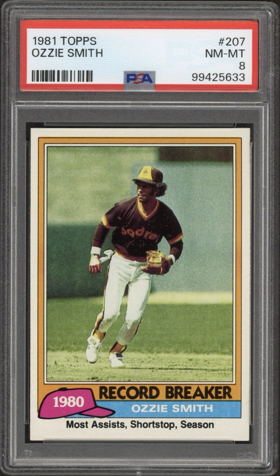 1981 Topps Ozzie Smith Record Breaker #207 PSA 8 NM-MT HOF San Diego Padres