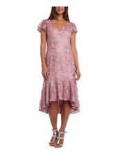 R&M RICHARDS Womens Pink Short Sleeve Tea-Length Hi-Lo Dress Petites 4P