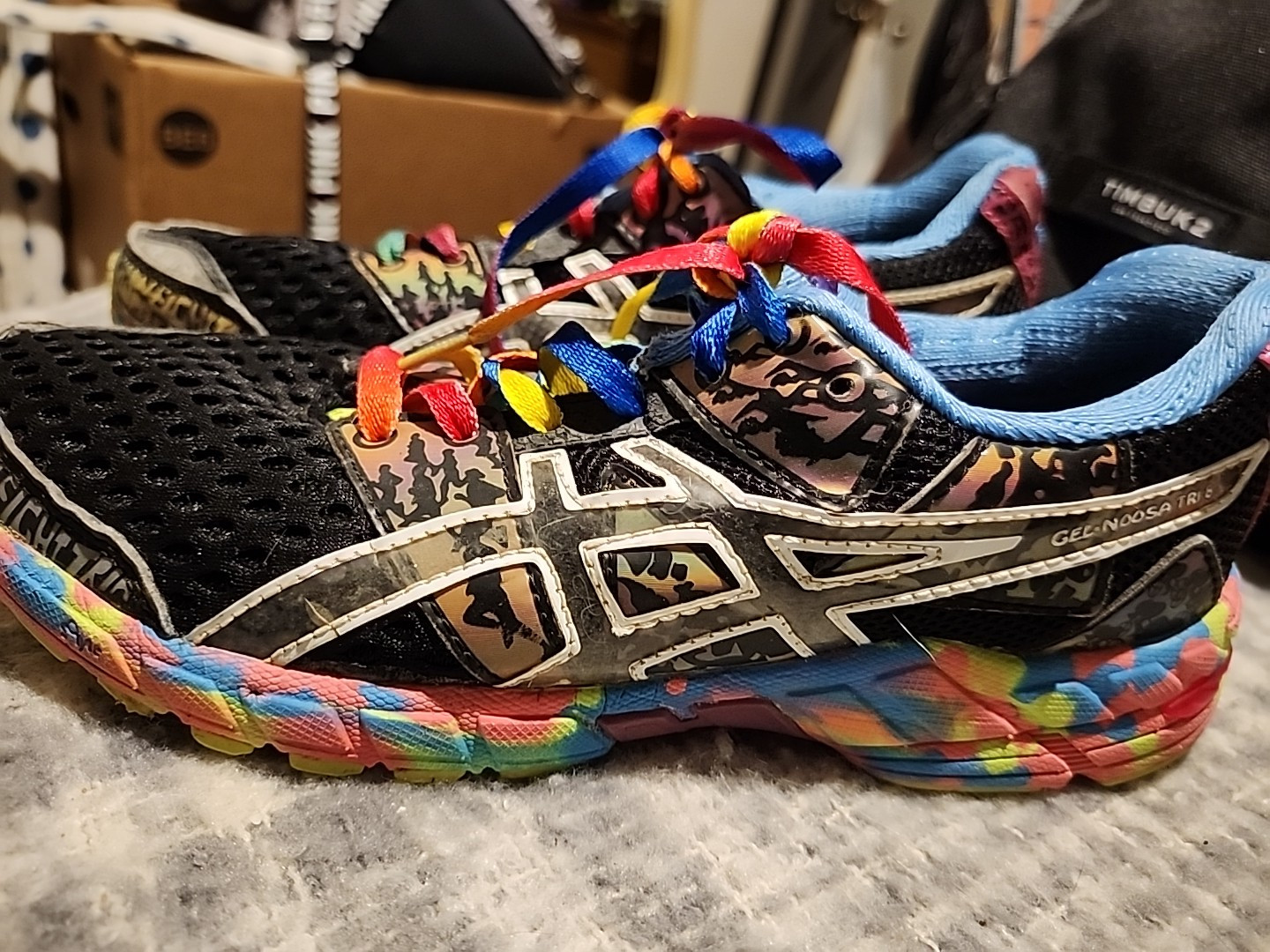 Asics Gel Noosa Women's Black Rainbow Running Shoes Sneakers Sz