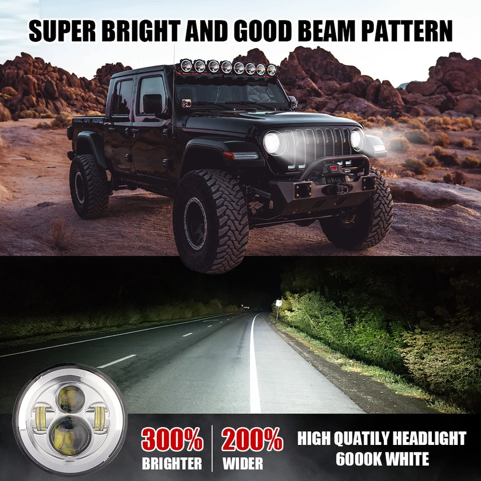 Pair For Austin Mini Cooper Classic 7" Round LED Headlights High Low Beam Lights - image 3 of 4