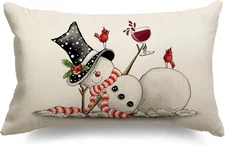 Christmas Pillow Covers 12x20 Snowman Merry Christmas Lumbar Pillow Cover Decor 