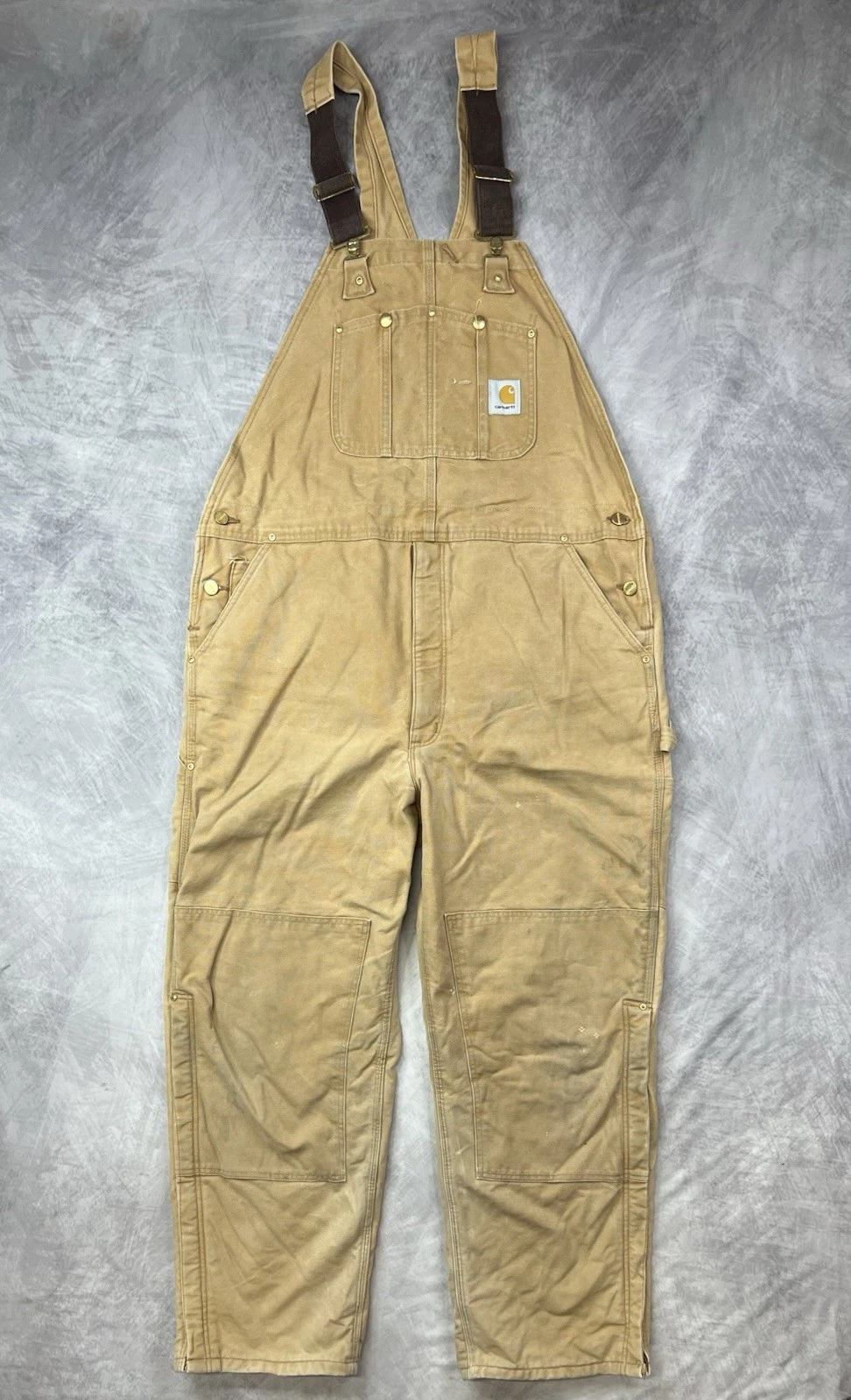 Carhartt R02 BRN Insulated Overalls Duck Canvas Double Knee Size 44x32