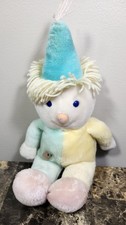 Eden Toys Pastel Clown Wind Up Plush Doll Stuffed Toy Yellow Blue Pink 15"