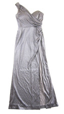 XSCAPE Joanna Chen Grey Silky Stretch One Shoulder Long Maxi Gown Dress 10