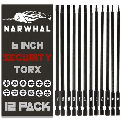 6'' Long Torx Bit Set (12 Pack of Drill Bits with Case) Security Tamper Proof