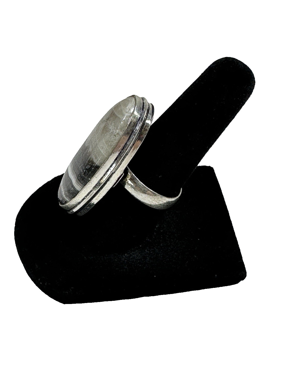 Zebra Calcite Statement Ring .925 Setting Black &… - image 5