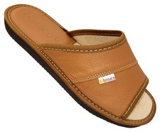 Women’s Leather Slippers Open Toe Brown Slip On House Shoes Handmade Comfort