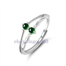 Certified natural A-grade jadeite Green Double Circle 925 silver inlaid ring