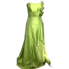 Mori lee by Madeline Gardner Satin Strapless 3D Flower Dress Sz 8 Green Formal