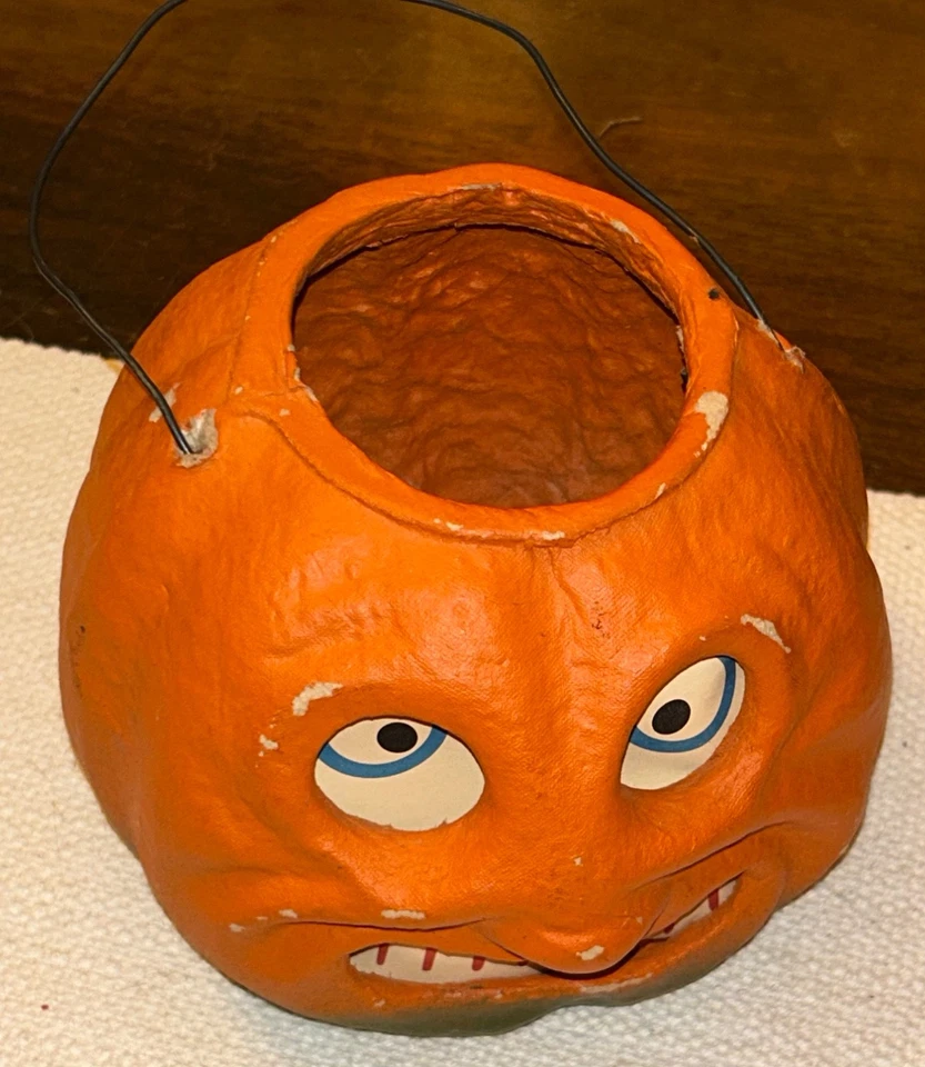 Linterna Jack O vintage de Halloween ~ Temporadas pasadas ~ Pulpa de calabaza de papel maché 2000 Foto 3 de 4