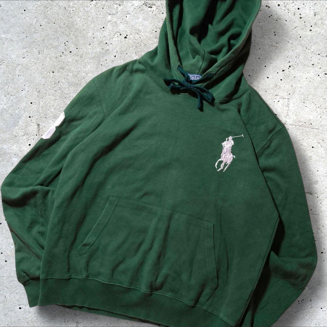 Felpa con cappuccio Ralph Lauren anni 90 Big Pony verde sfumato vintage uomo unisex usata