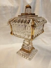 Vintage Jeanette Glass Covered Pedestal Wedding Box Candy Dish Compote Gold Trim