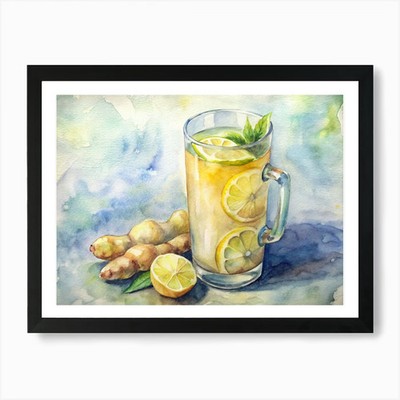 Lemon Ginger Detox Drink Global Art Gerahmtes Wandbild Poster Leinwanddruck Bild