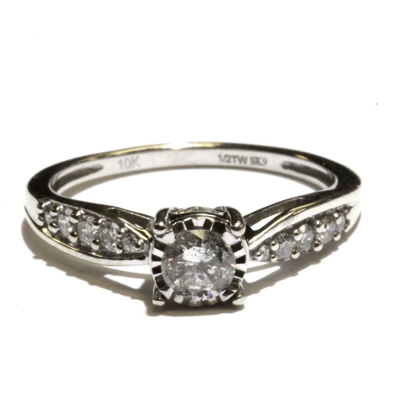 10k white gold .50ct I2 H diamond Illusion head engagement ring 2.3g ladies 7.25