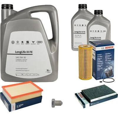 BOSCH Inspektionspaket 7 L VW Motoröl 0W-30 Longlife III FE für Caddy II Kasten - Bild 1 von 4