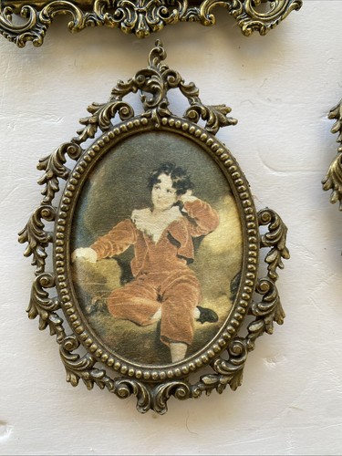 Vintage Rococo Silk Art Prints X 4 Brass? Frame Made In Italy - Picture 6 of 19