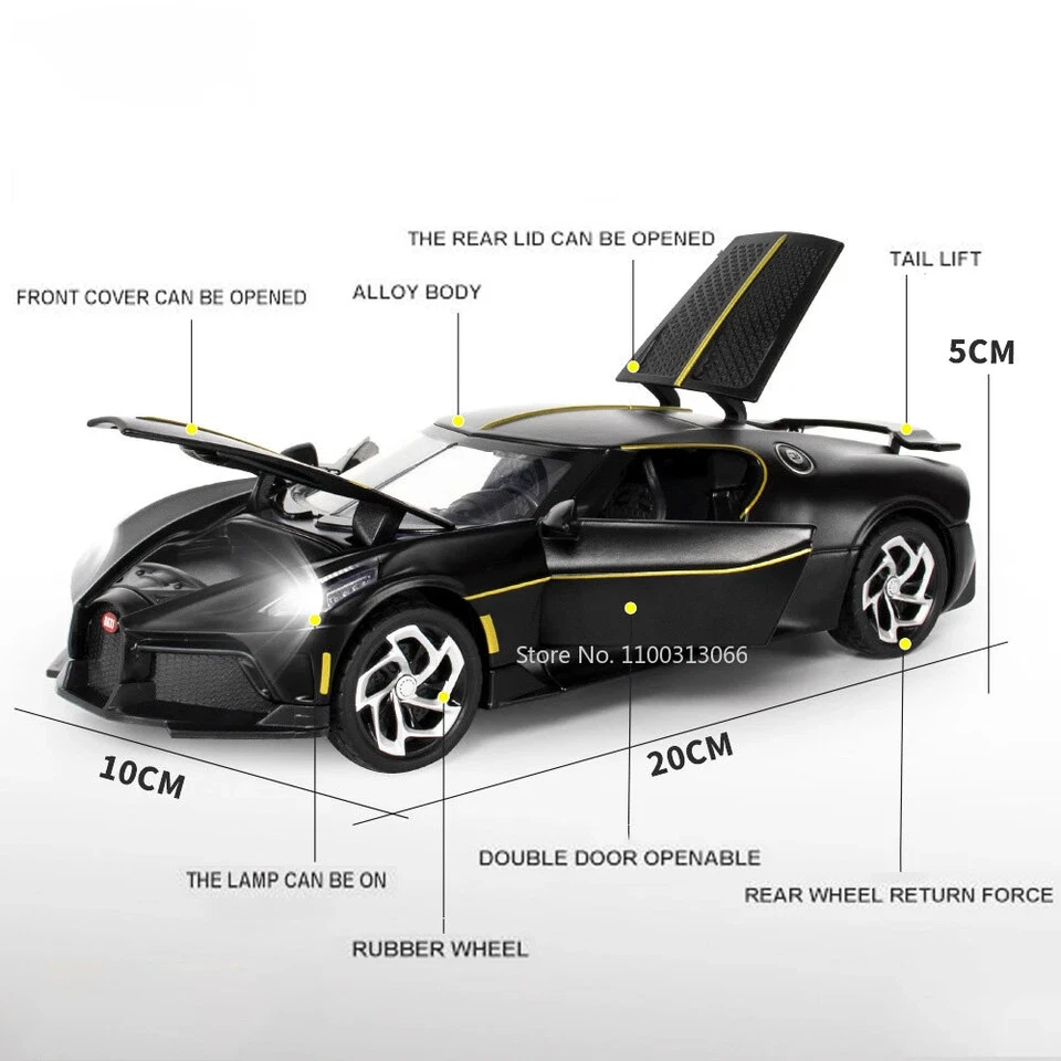 1:24 Bugatti La Voiture Noire Alloy Car Model Toy Diecast Vehicles Sport Sound - Image 2 of 4