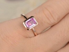 Women's Emerald Cut Lab Created Pink Sapphire Solitaire Wedding Ring 925 Silver
