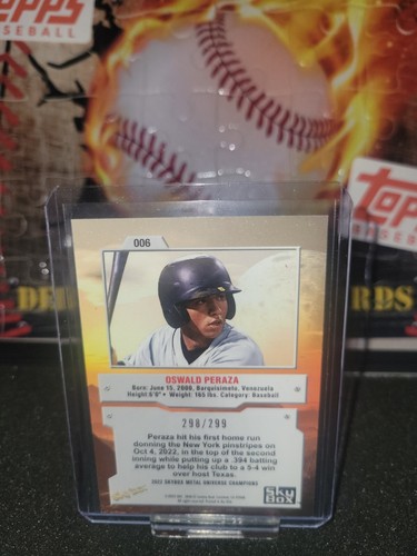2022 Skybox Metal Universe Champions #006 Oswald Peraza #/299 Baseball Card - Picture 2 of 2