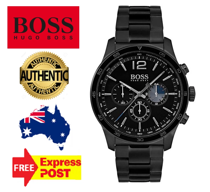 NEW HUGO BOSS HB1513528 ALL BLACK STAINLESS STELL CHRONOGRAPH