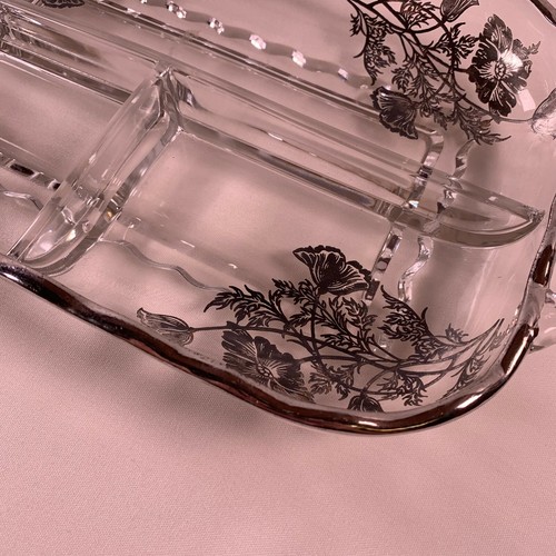 Paden Silver City Flanders Glass Poppy 3-Part Relish Dish Silver Overlay - Picture 2 of 3