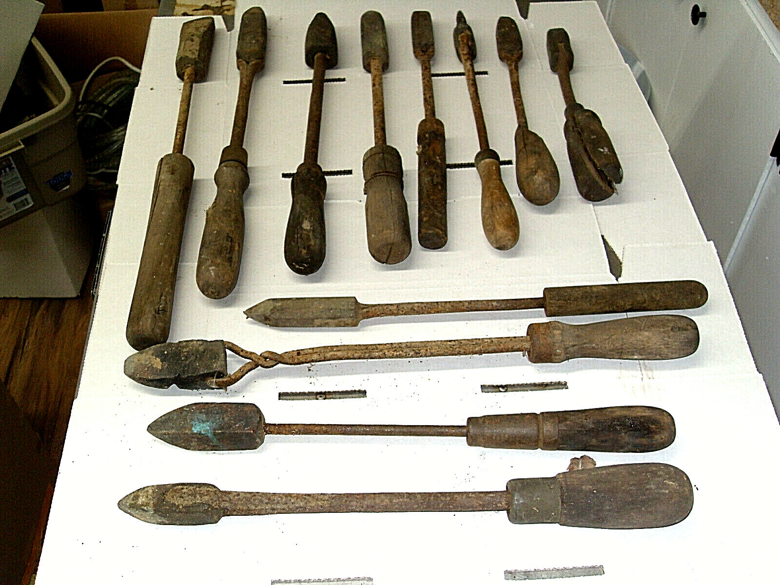 Antique Copper Head Soldering Irons w/ Wood Handles Lot of 12 with