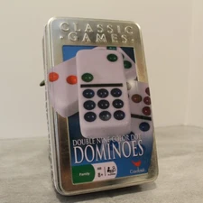 DOUBLE SIX COLOR DOT DOMINOES NEW IN METAL TIN BY CARDINAL GAMES MEXICAN TRAIN