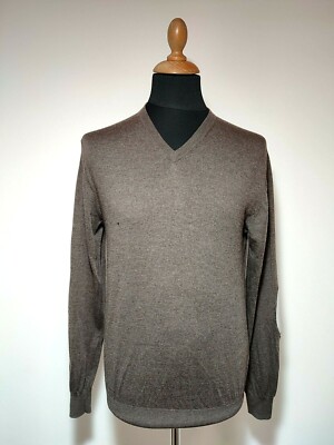 Hackett London Sweater Men's Merino Wool Brown Size M Italian Gray Pullover