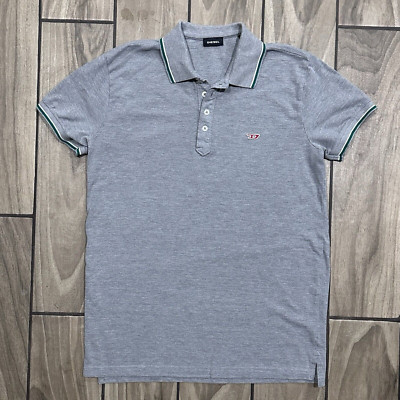 DIESEL Polo Shirt Medium Gray T-Kal Patch Logo Short Sleeve Twin Tipped 4 Button