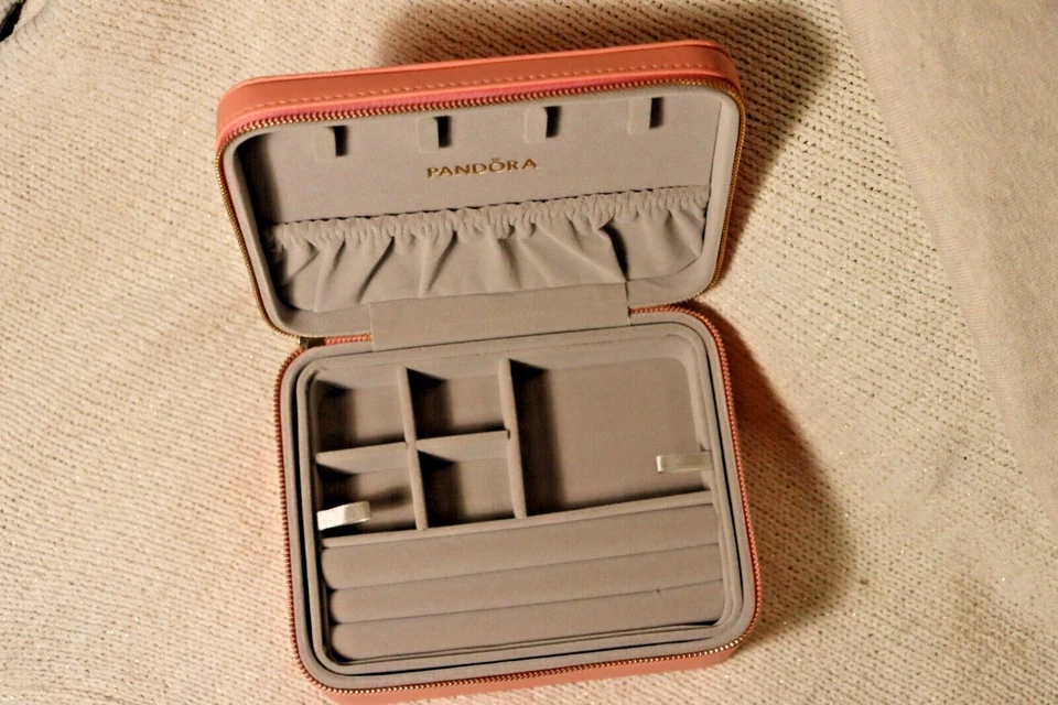 Pandora Rosa Cremallera Joyería Viaje Estuche Caja Organizador Foto 2 de 4