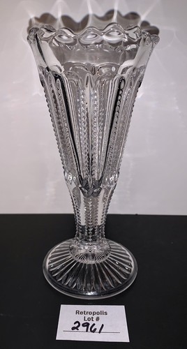 Vtg ANTIQUE Duncan Miller Style Zipper Pattern Glass Trumpet Vase - Picture 1 of 5