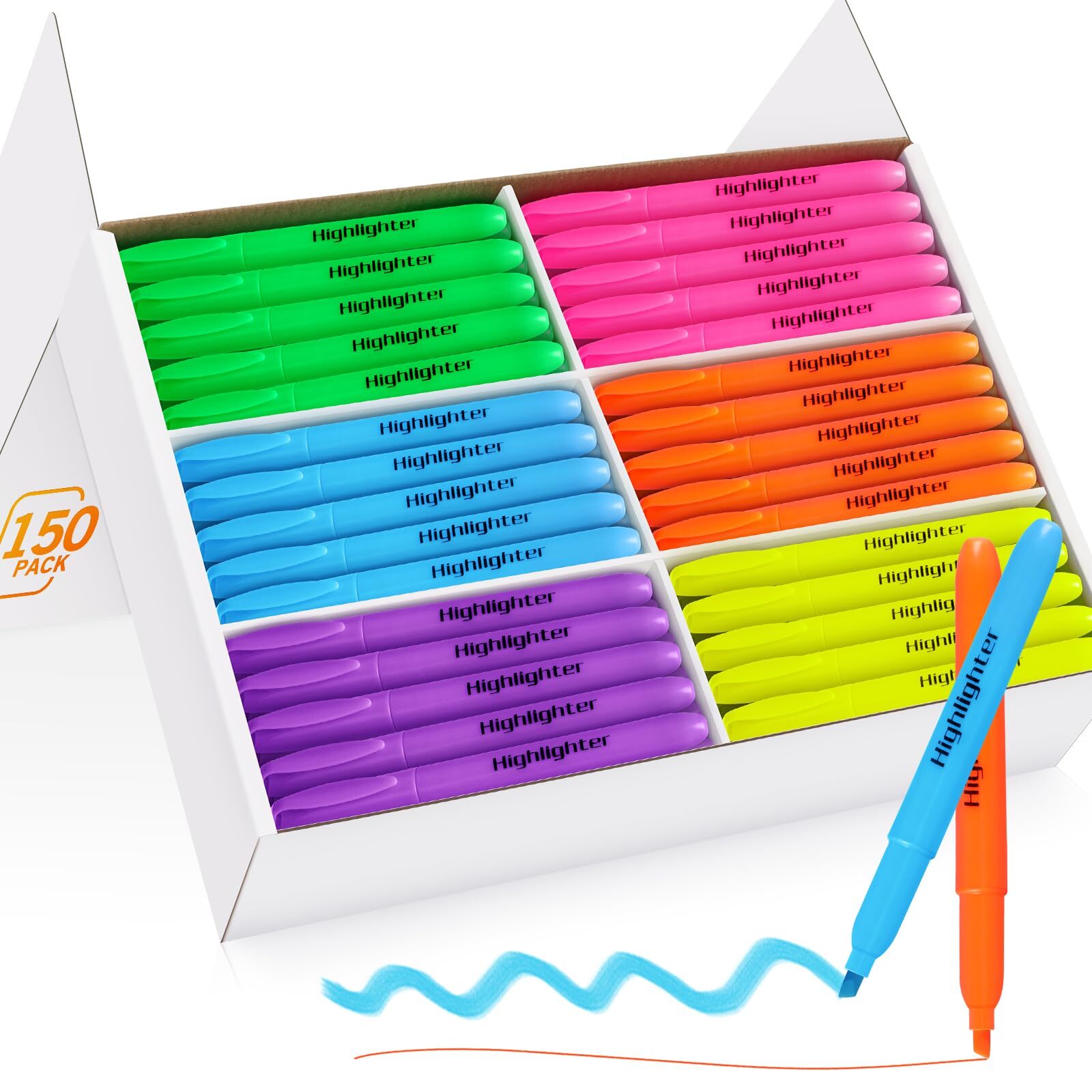 Highlighters Chisel Tip Dry-Quickly Highlighter Markers 150 Count-6 Assorted ...-image