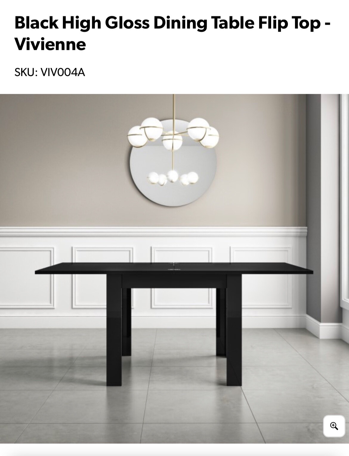 Black High gloss dining table fliptop (46 seater) and 4 fabric chairs