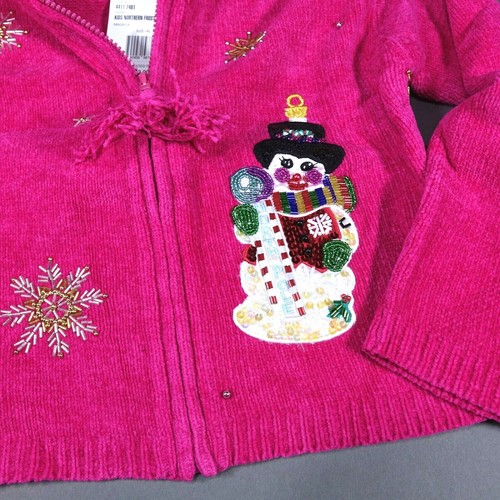 NEW Christopher Radko Christmas Zipper Hoodie Sweater Magenta KIDS XL Snowman - Picture 8 of 12