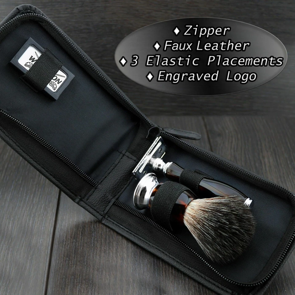 Genuine leather bag for brush & safety razor in black color - Image 2 of 4