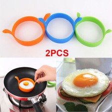 2x Round Omelette Fry Egg Ring Pancake Poach Mold Silicone Kitchen Cooking Tool
