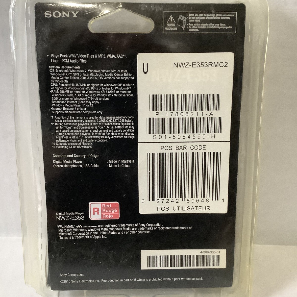 Sony Walkman E Series 4GB MP3 Digital Media Player NWZ-E353