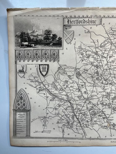 Map of Hertfordshire 1848 antique engraving Thomas Moule Barclay's Dictionary - Picture 2 of 6