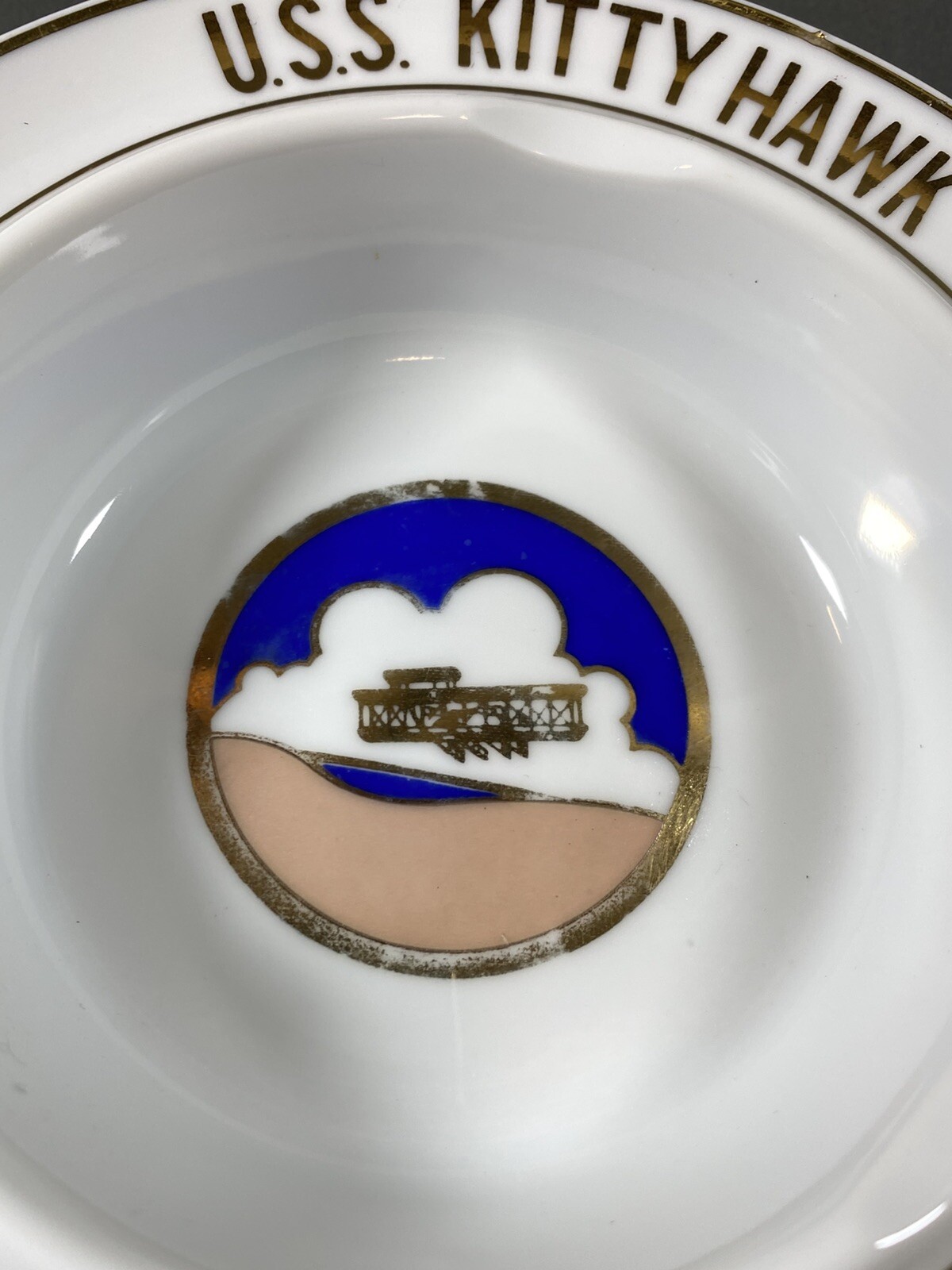 Vintage USS Kittyhawk CVA-63 Hozan China Porcelain Ashtray U.S.S. Kitty Hawk