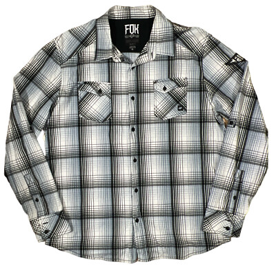FOX Racing Banshee Button Front Shirt Mens XL blue plaid cotton blend