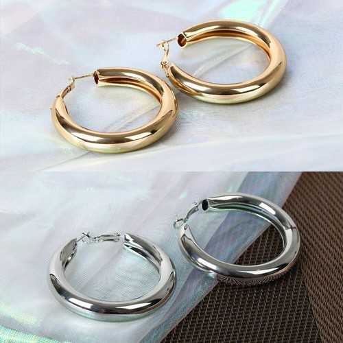 4.5CM Women Party Large Gold Silver Chunky Big Very Thick Gold Hoop Earrings - Picture 2 of 15